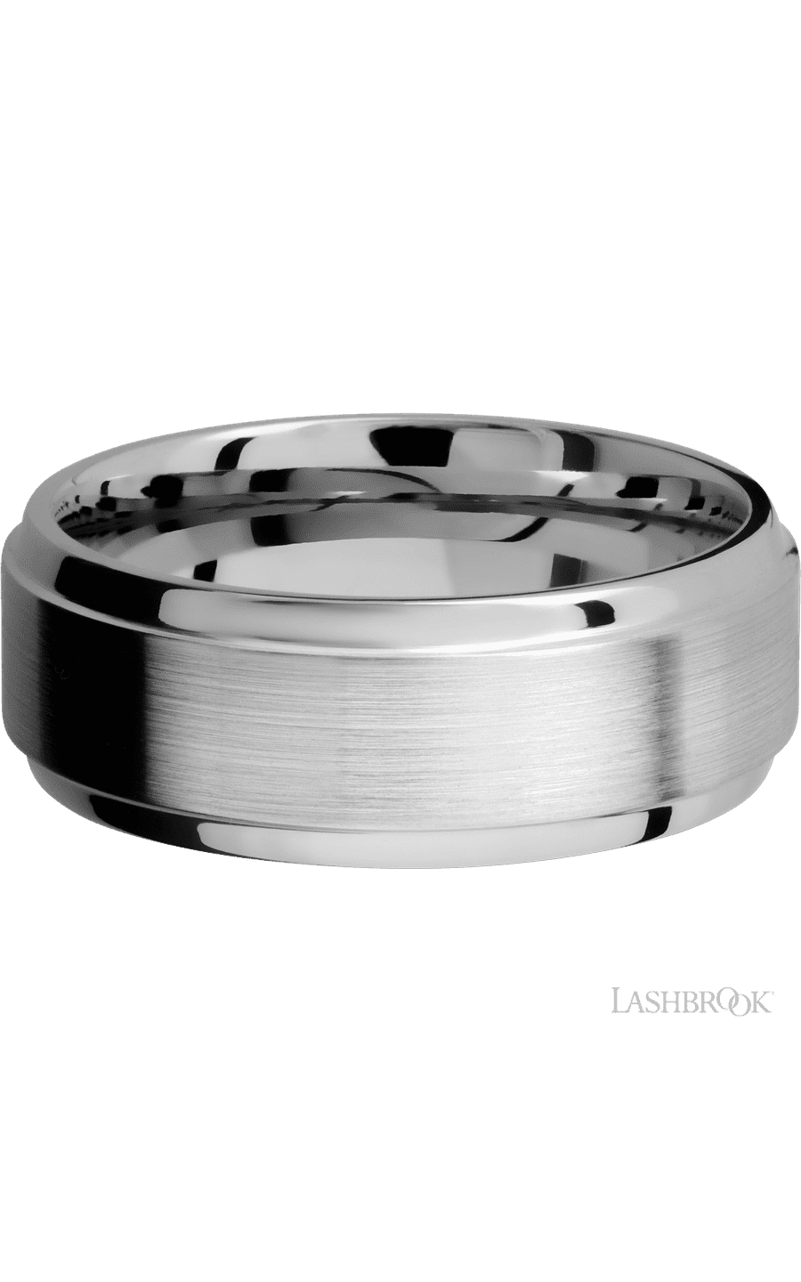 8 mm wide Stepped Bevel 14K White Gold band.