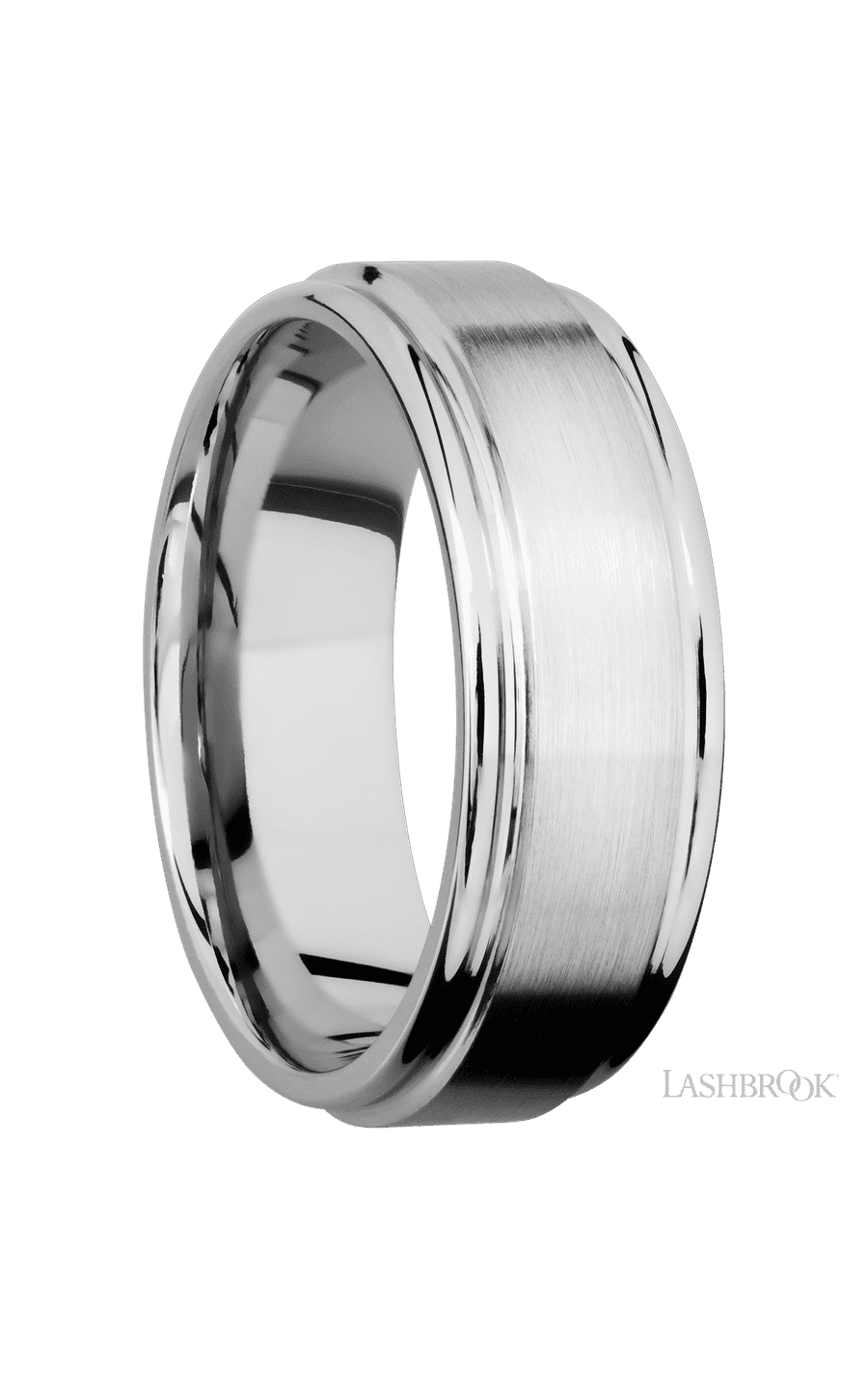 8 mm wide Flat Rounded Edges 14K White Gold band.