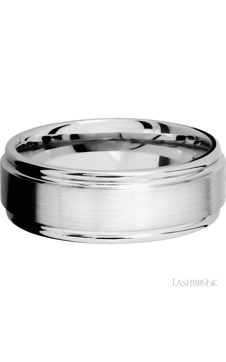 8 mm wide Flat Rounded Edges 14K White Gold band.