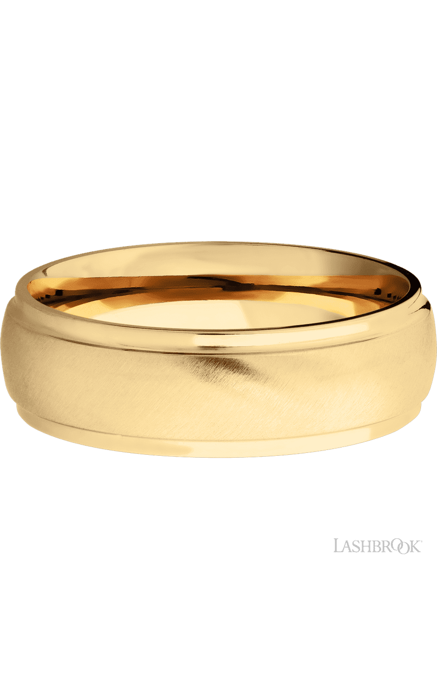 7 mm wide Domed Stepped Down Edges 14K Yellow Gold band.