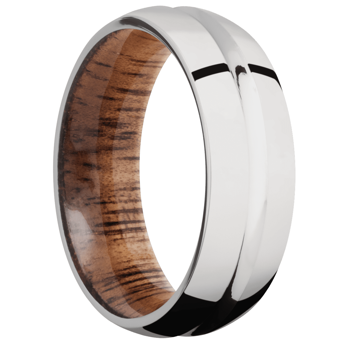 14K White Gold + Polish , Polish Finish + Koa