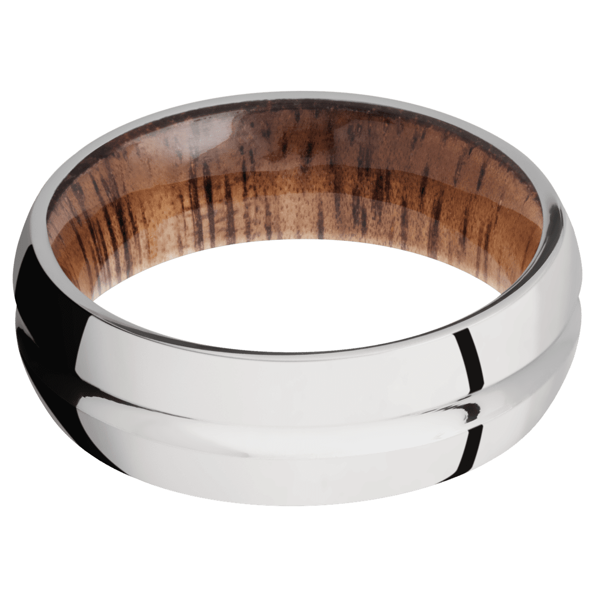 14K White Gold + Polish , Polish Finish + Koa