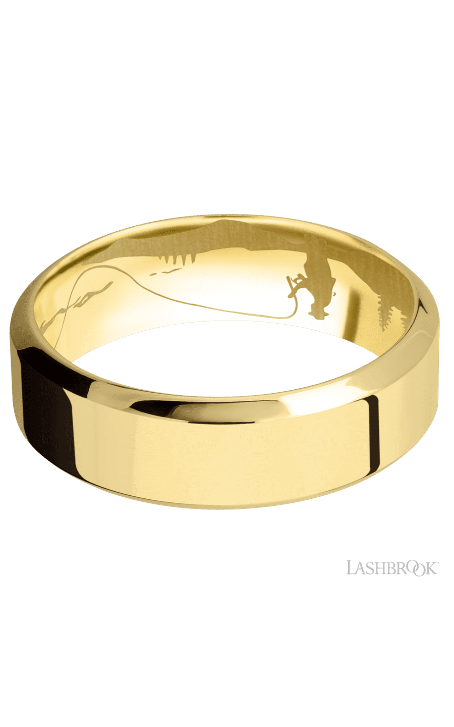 7 mm wide High Bevel 14K Yellow Gold band.