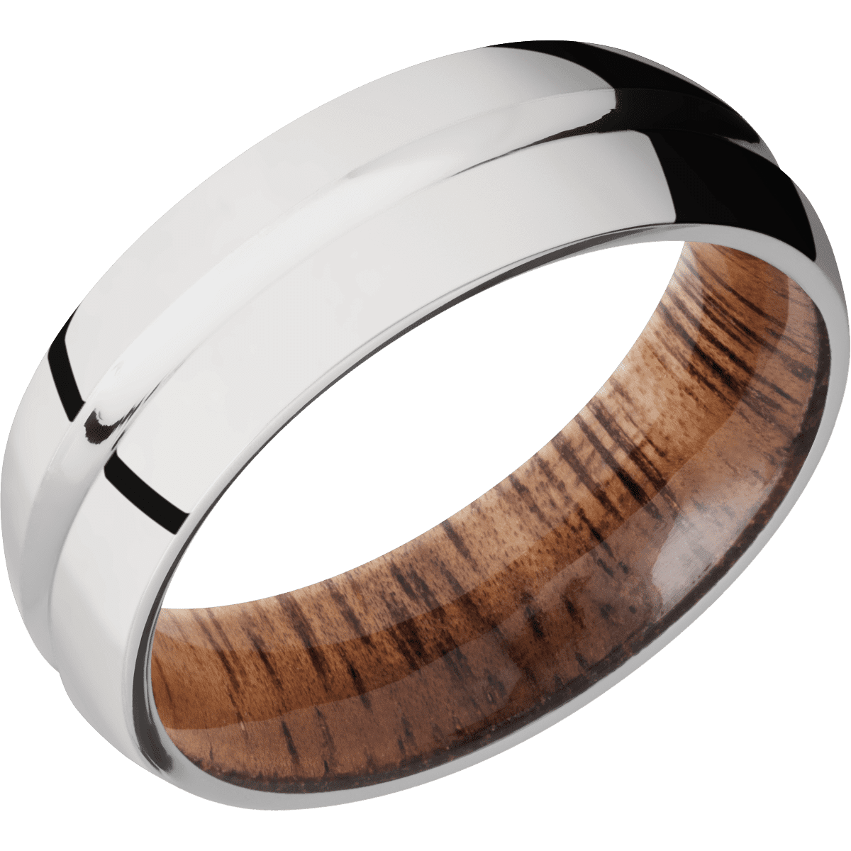 14K White Gold + Polish , Polish Finish + Koa