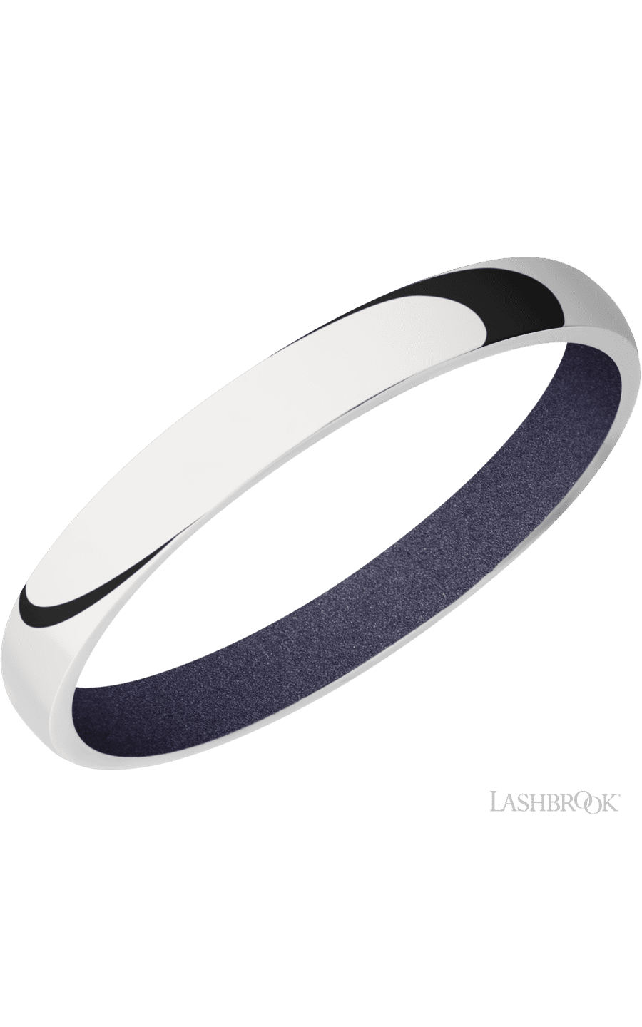 3 mm wide Domed 10K White Gold band featuring a Crushed Orchid sleeve.