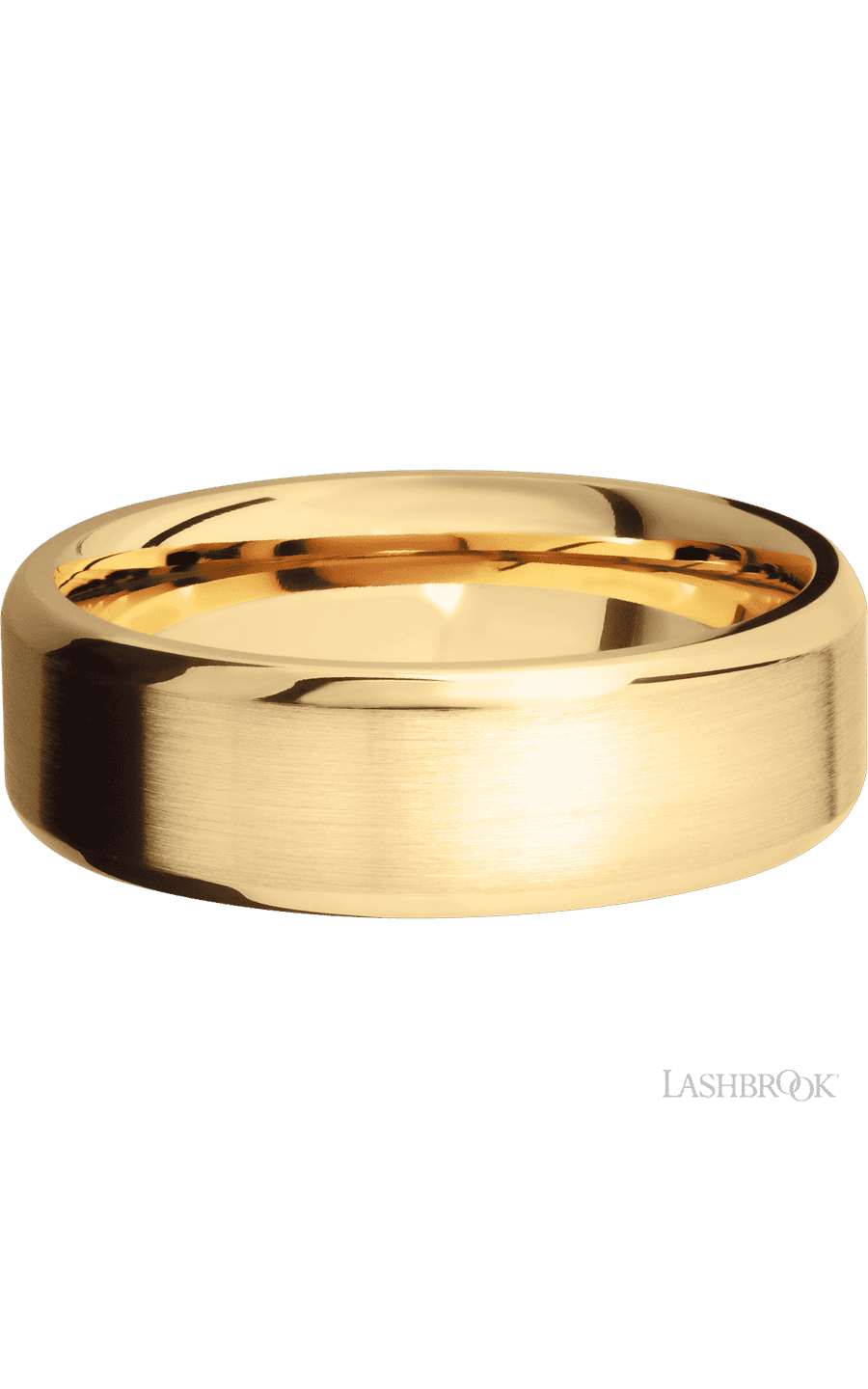 7 mm wide Beveled 10K Yellow Gold band.