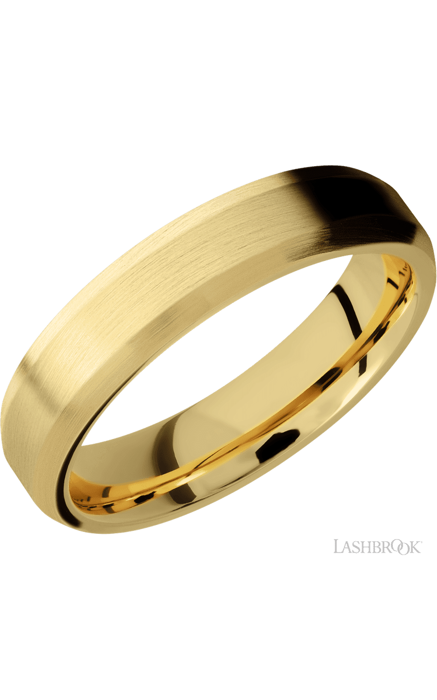 5 mm wide Beveled 14K Yellow Gold band.