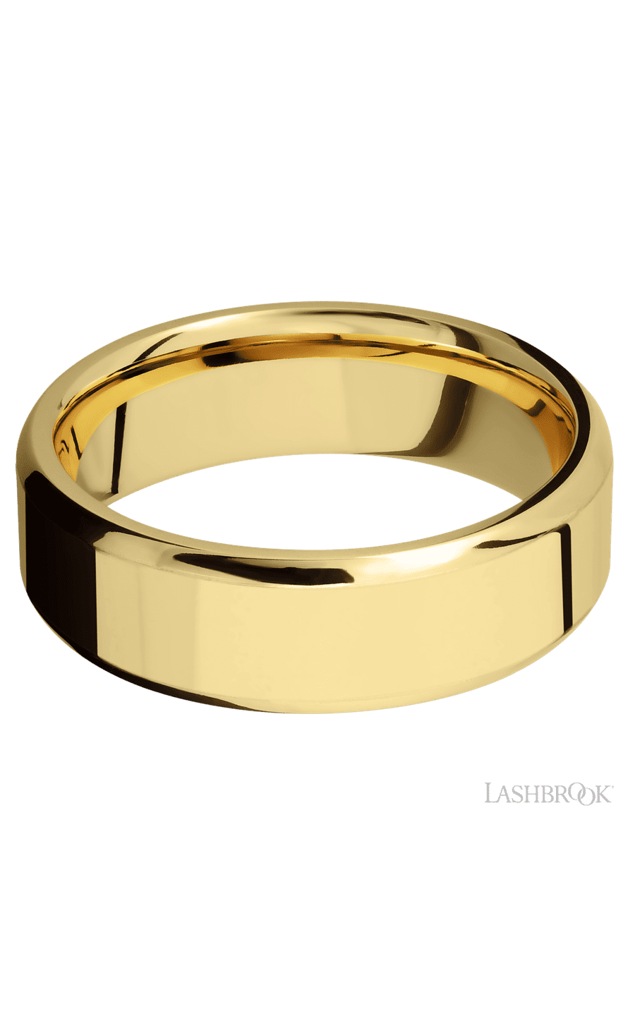 7 mm wide Beveled 14K Yellow Gold band.