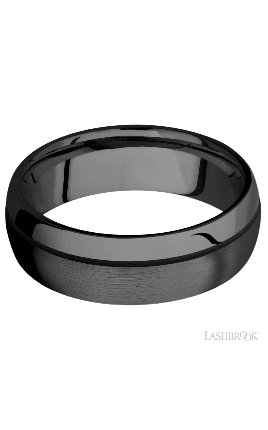 7 mm wide/Domed/Zirconium band with one 0.5 mm Off Center inlay of Black.