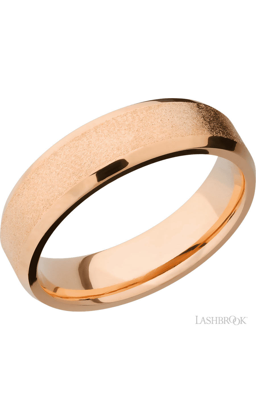 6 mm wide Beveled 14K Rose Gold band.