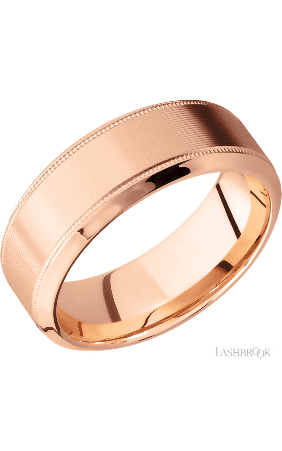 8 mm wide High Bevel Milgrain 14K Rose Gold band.