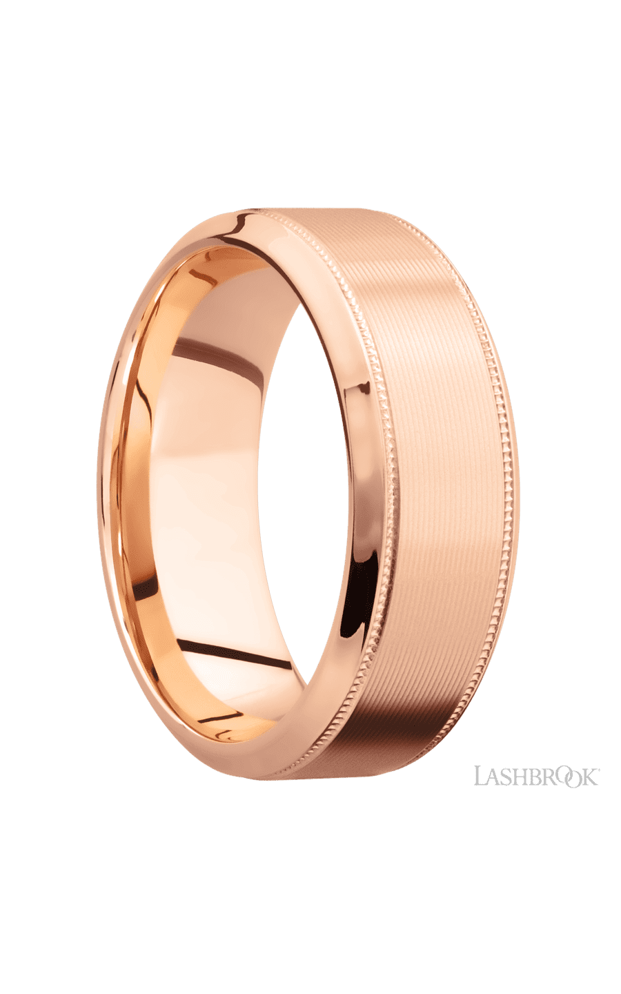 8 mm wide High Bevel Milgrain 14K Rose Gold band.
