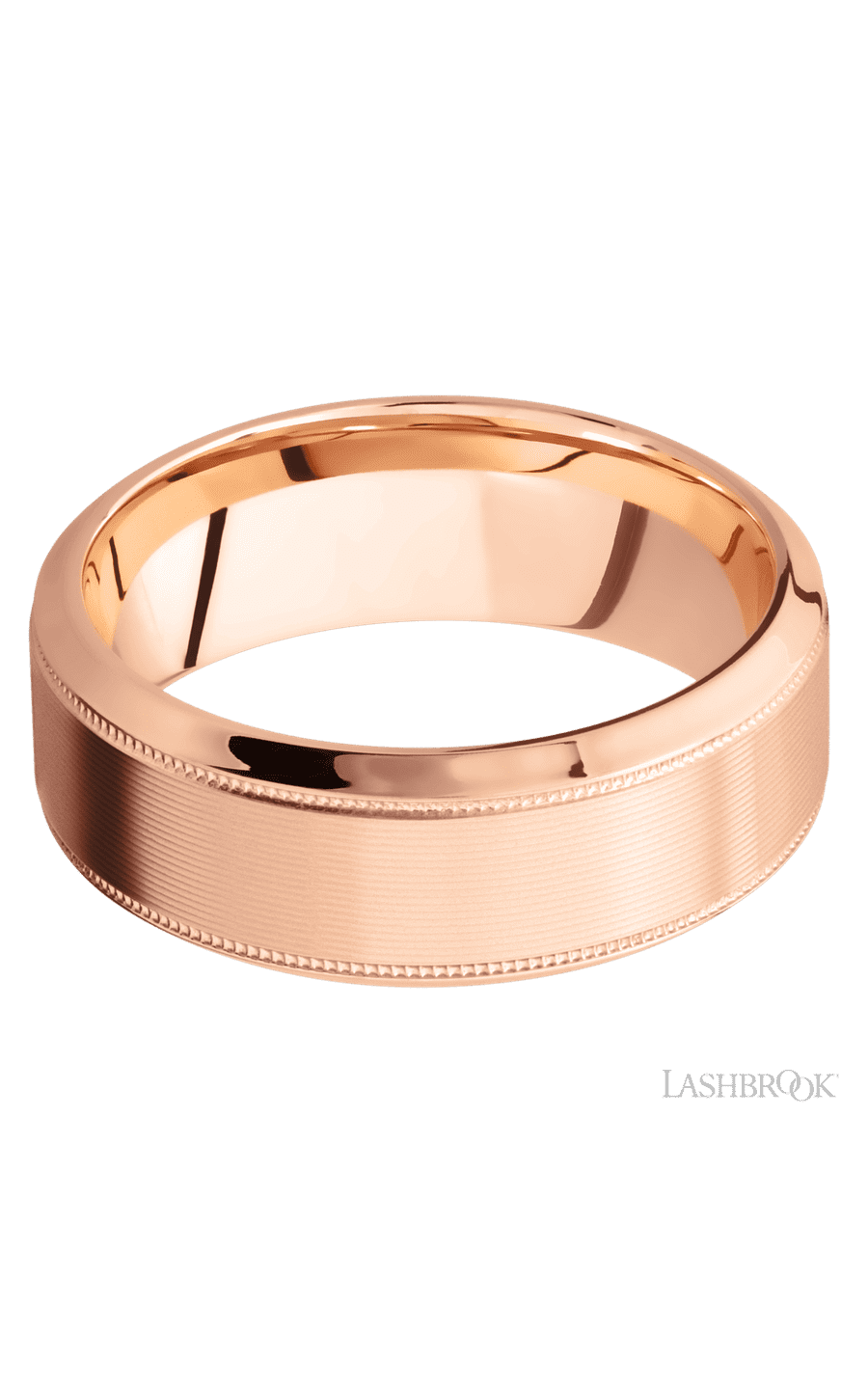 8 mm wide High Bevel Milgrain 14K Rose Gold band.
