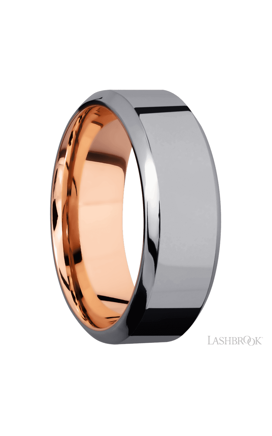 8 mm wide High Bevel Tantalum band featuring a 14K Rose Gold sleeve.