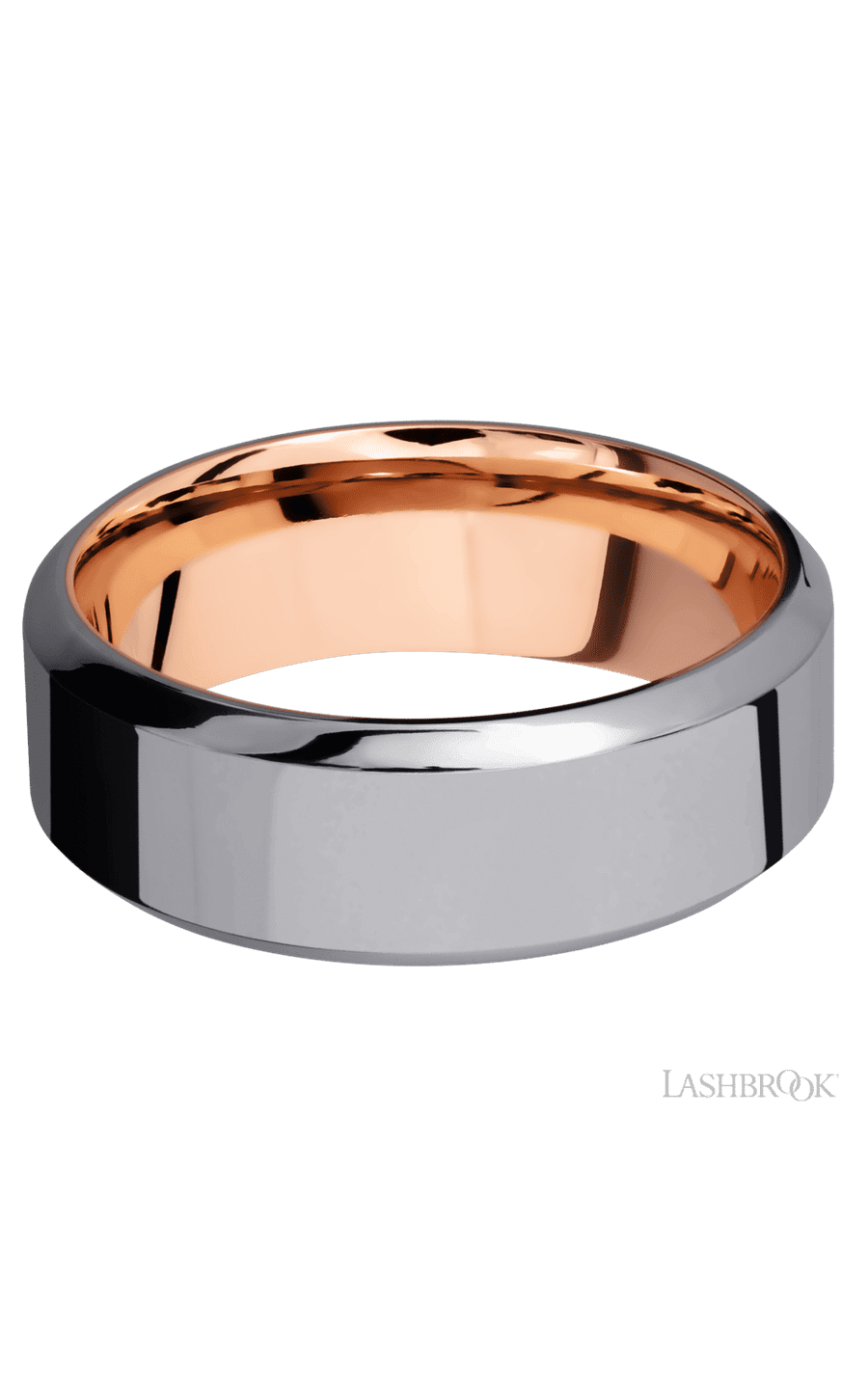 8 mm wide High Bevel Tantalum band featuring a 14K Rose Gold sleeve.