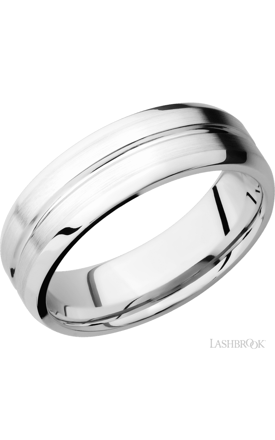 7 mm wide Beveled with Center Accent Groove 14K White Gold band.