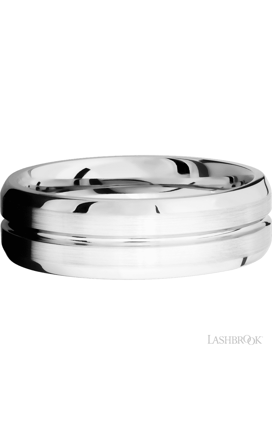 7 mm wide Beveled with Center Accent Groove 14K White Gold band.
