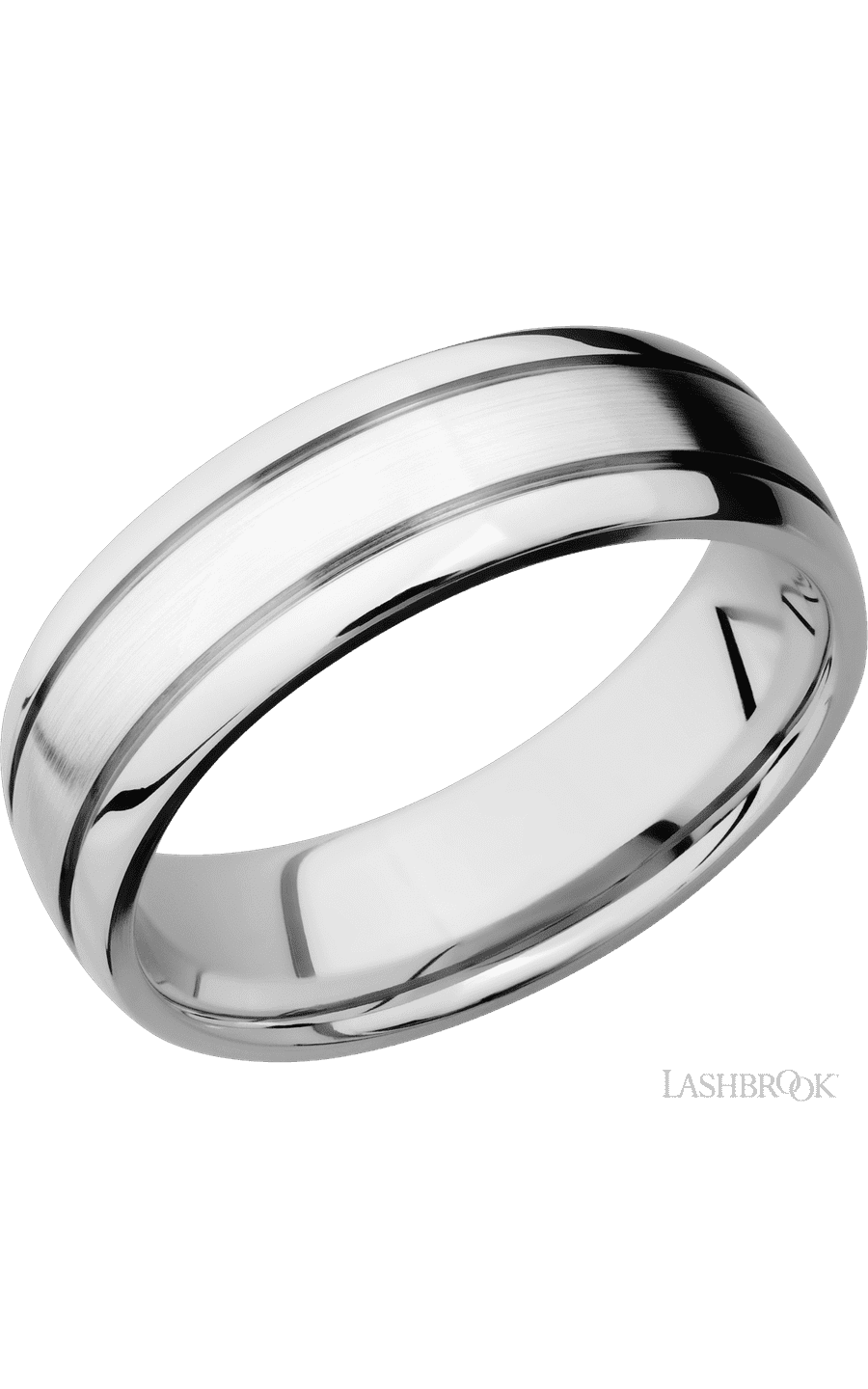 7 mm wide Domed with two accent grooves 14K White Gold band.