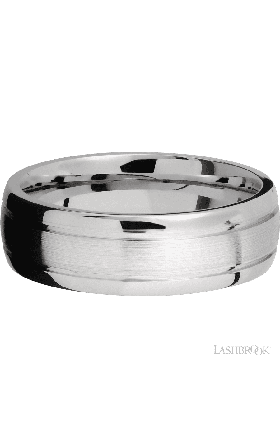 7 mm wide Domed with two accent grooves 14K White Gold band.
