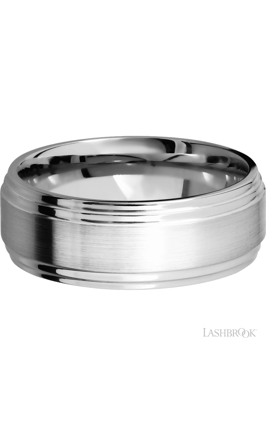 8 mm wide Flat Double Stepped Edges 14K White Gold band.