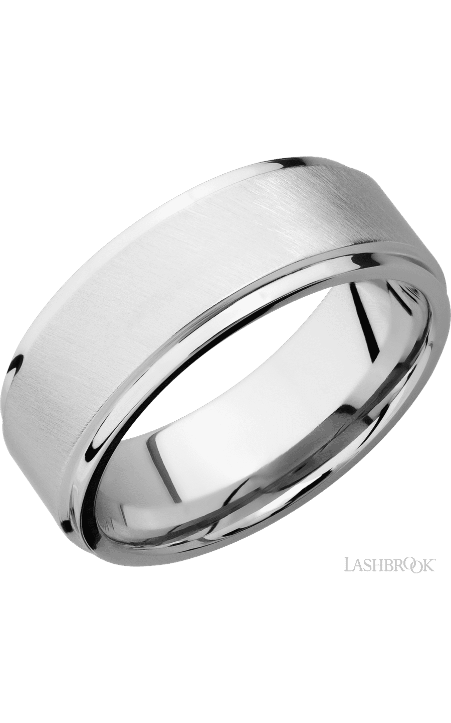 8 mm wide Flat Grooved Edges 14K White Gold band.