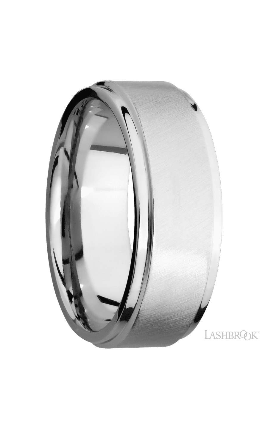 8 mm wide Flat Grooved Edges 14K White Gold band.