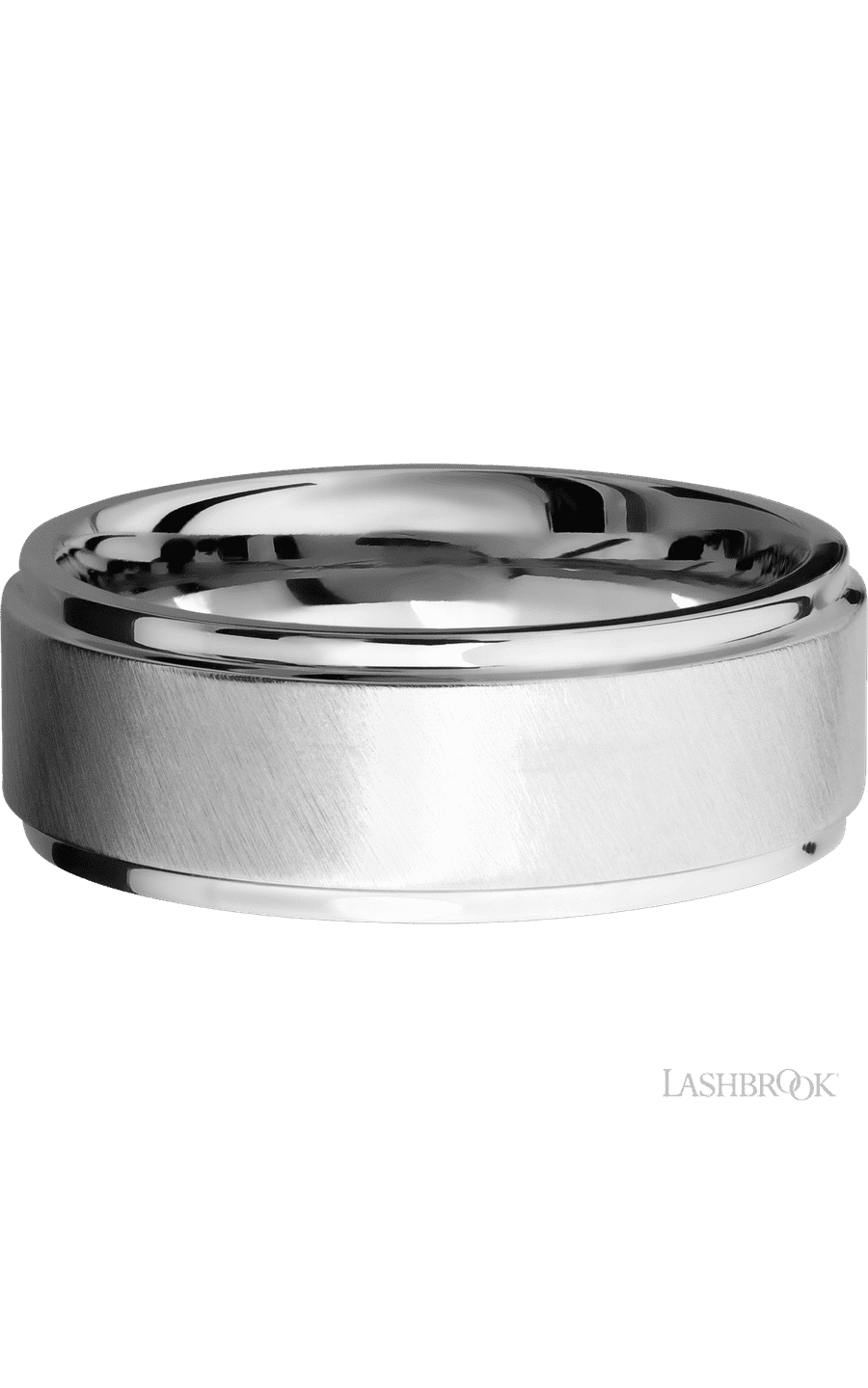 8 mm wide Flat Grooved Edges 14K White Gold band.