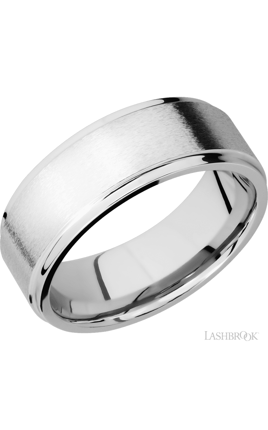 8 mm wide Flat Grooved Edges 14K White Gold band.