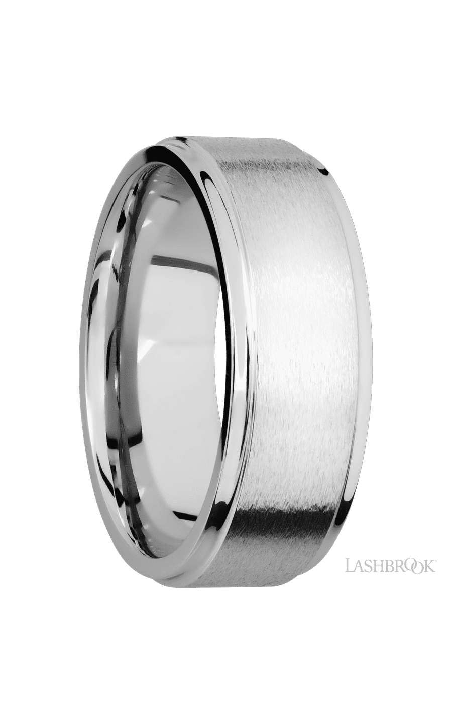 8 mm wide Flat Grooved Edges 14K White Gold band.