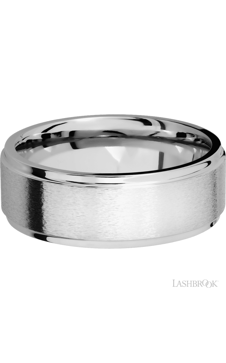 8 mm wide Flat Grooved Edges 14K White Gold band.