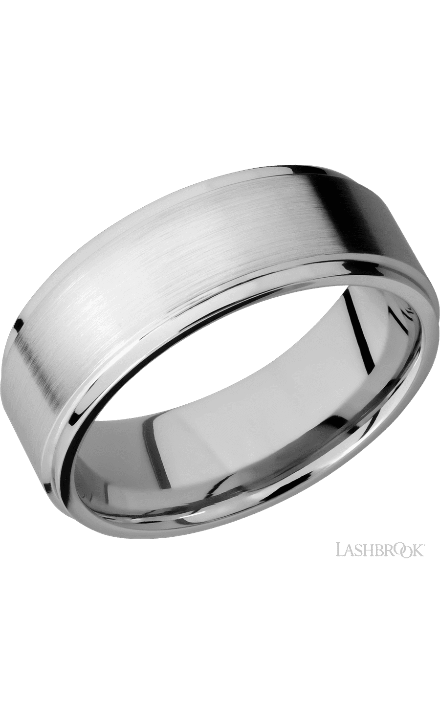 8 mm wide Flat Grooved Edges 14K White Gold band.