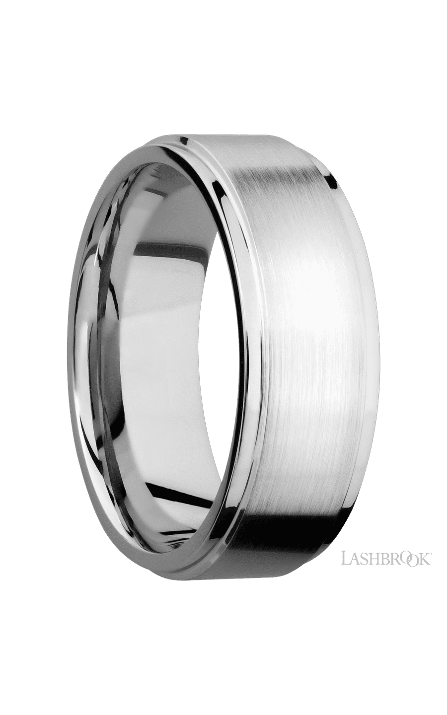 8 mm wide Flat Grooved Edges 14K White Gold band.