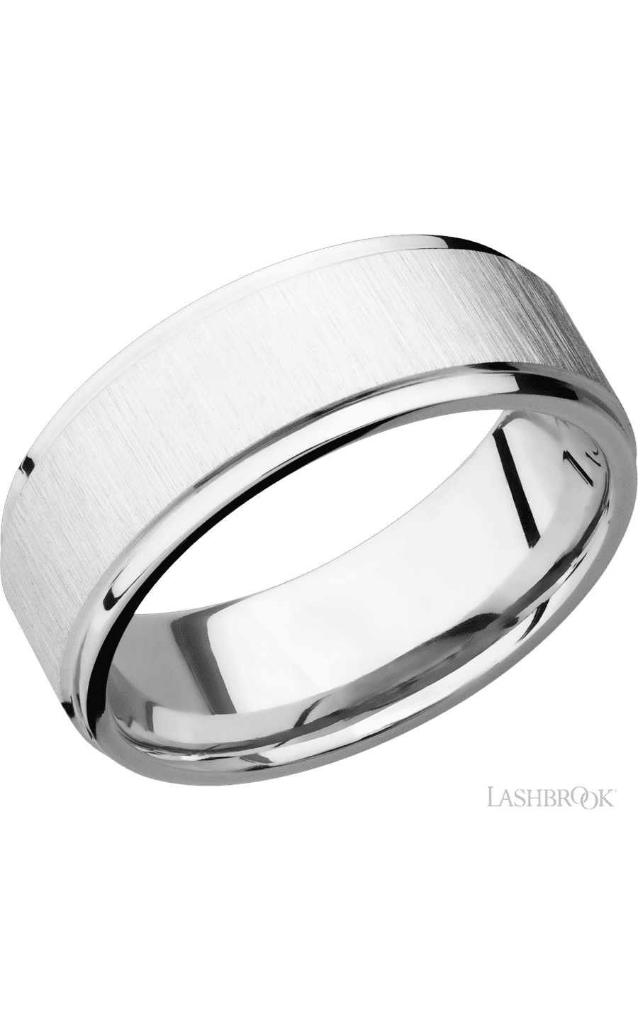 8 mm wide Flat Grooved Edges 14K White Gold band.