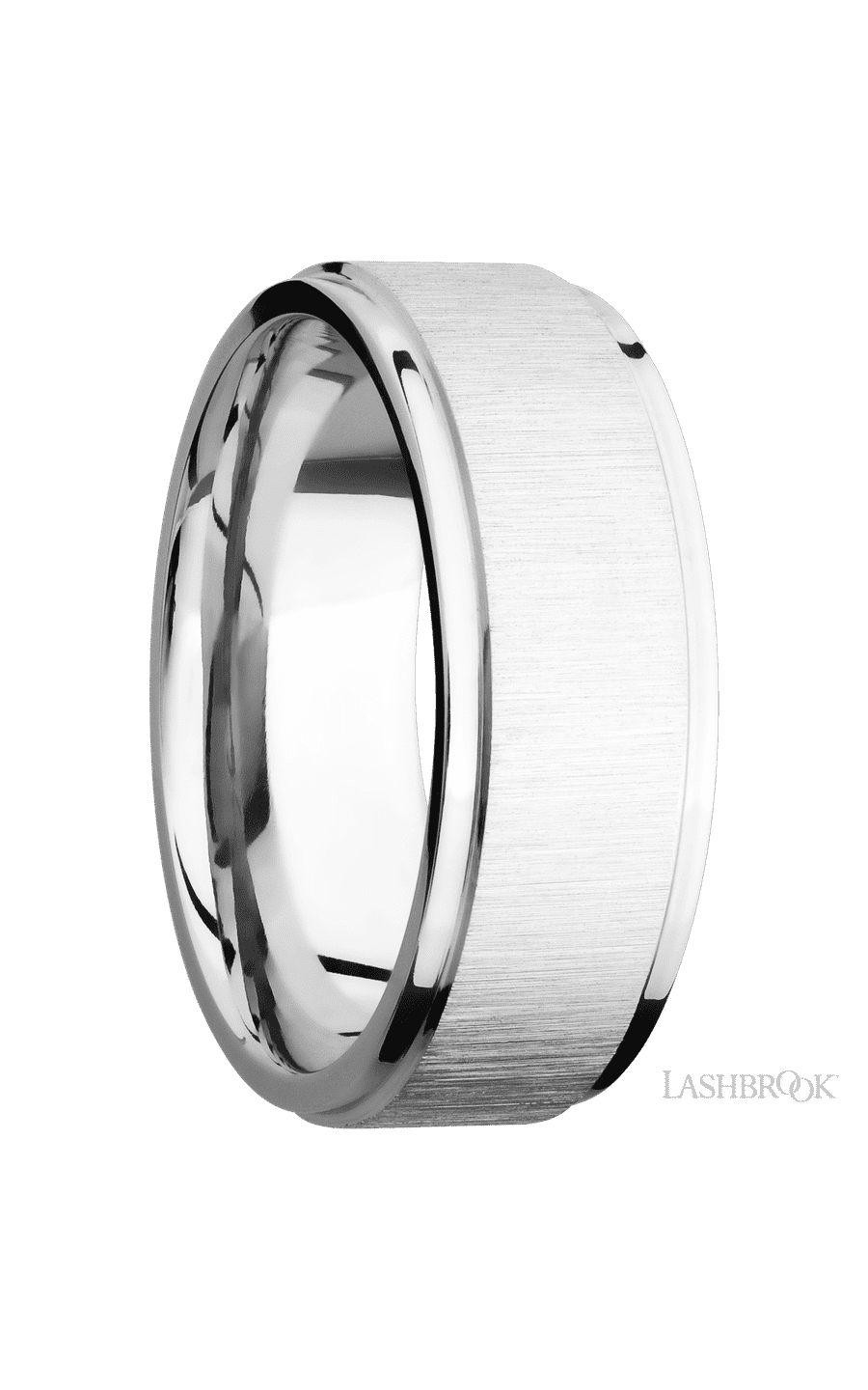 8 mm wide Flat Grooved Edges 14K White Gold band.