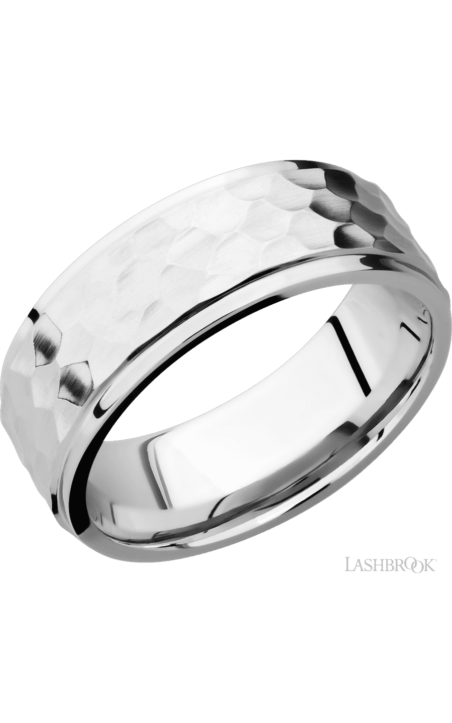 8 mm wide Flat Grooved Edges 14K White Gold band.