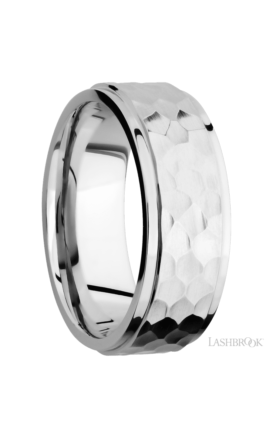 8 mm wide Flat Grooved Edges 14K White Gold band.