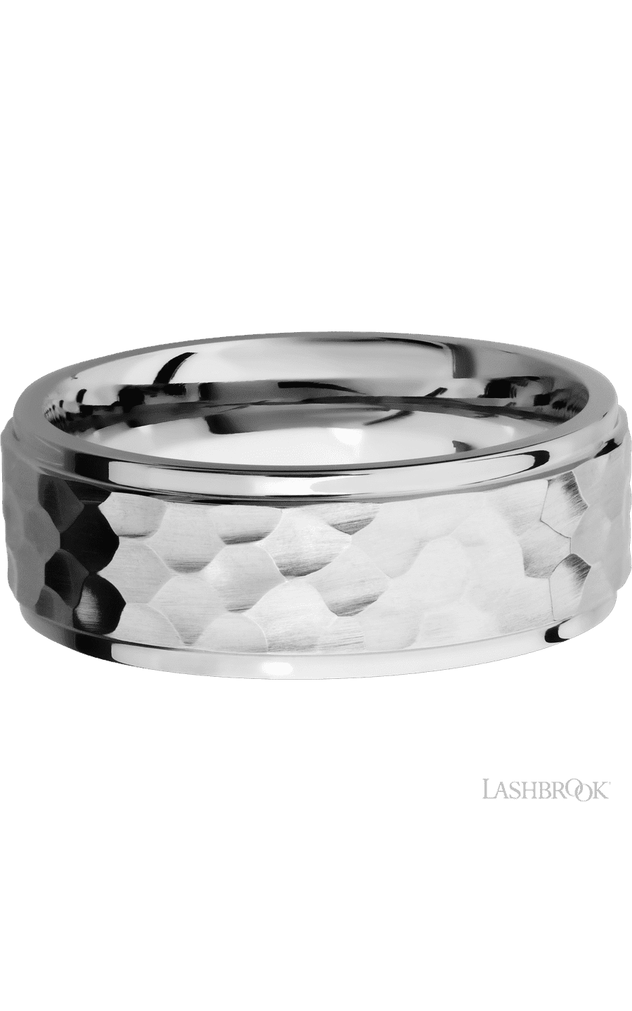 8 mm wide Flat Grooved Edges 14K White Gold band.