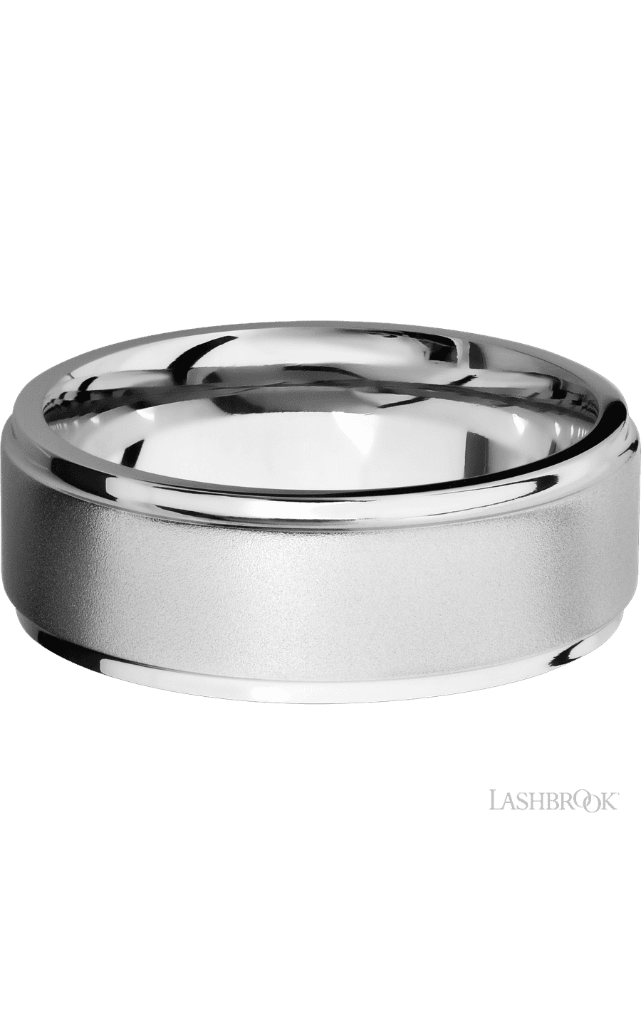 8 mm wide Flat Grooved Edges 14K White Gold band.