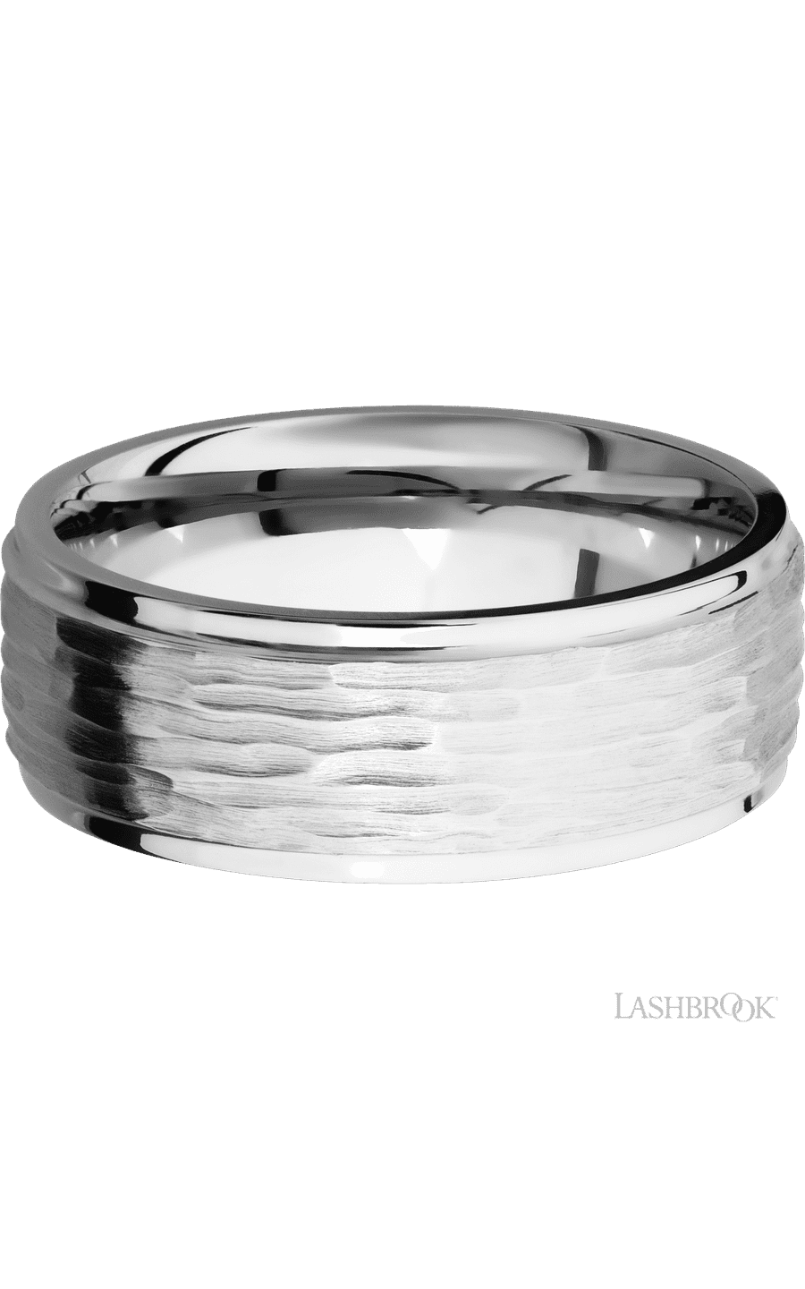 8 mm wide Flat Grooved Edges 14K White Gold band.