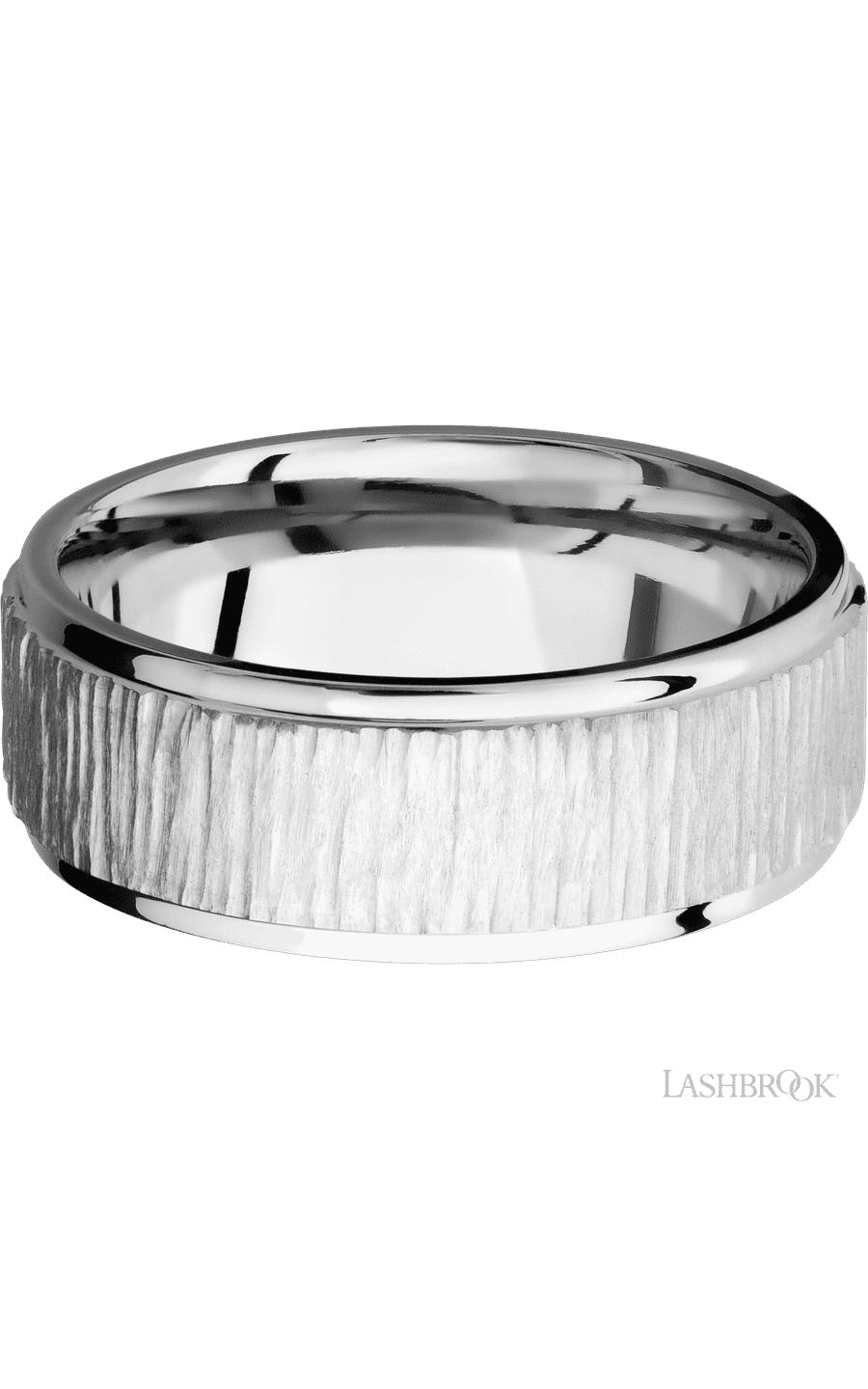 8 mm wide Flat Grooved Edges 14K White Gold band.