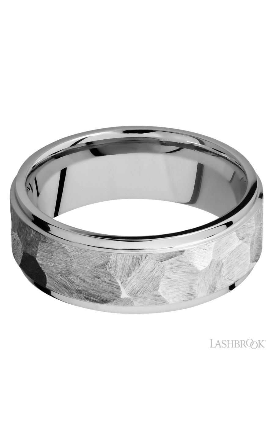 8 mm wide Flat Grooved Edges 14K White Gold band.