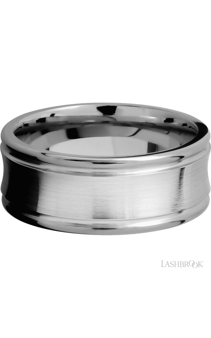 9 mm wide Concaved Center Round Edges 14K White Gold band.