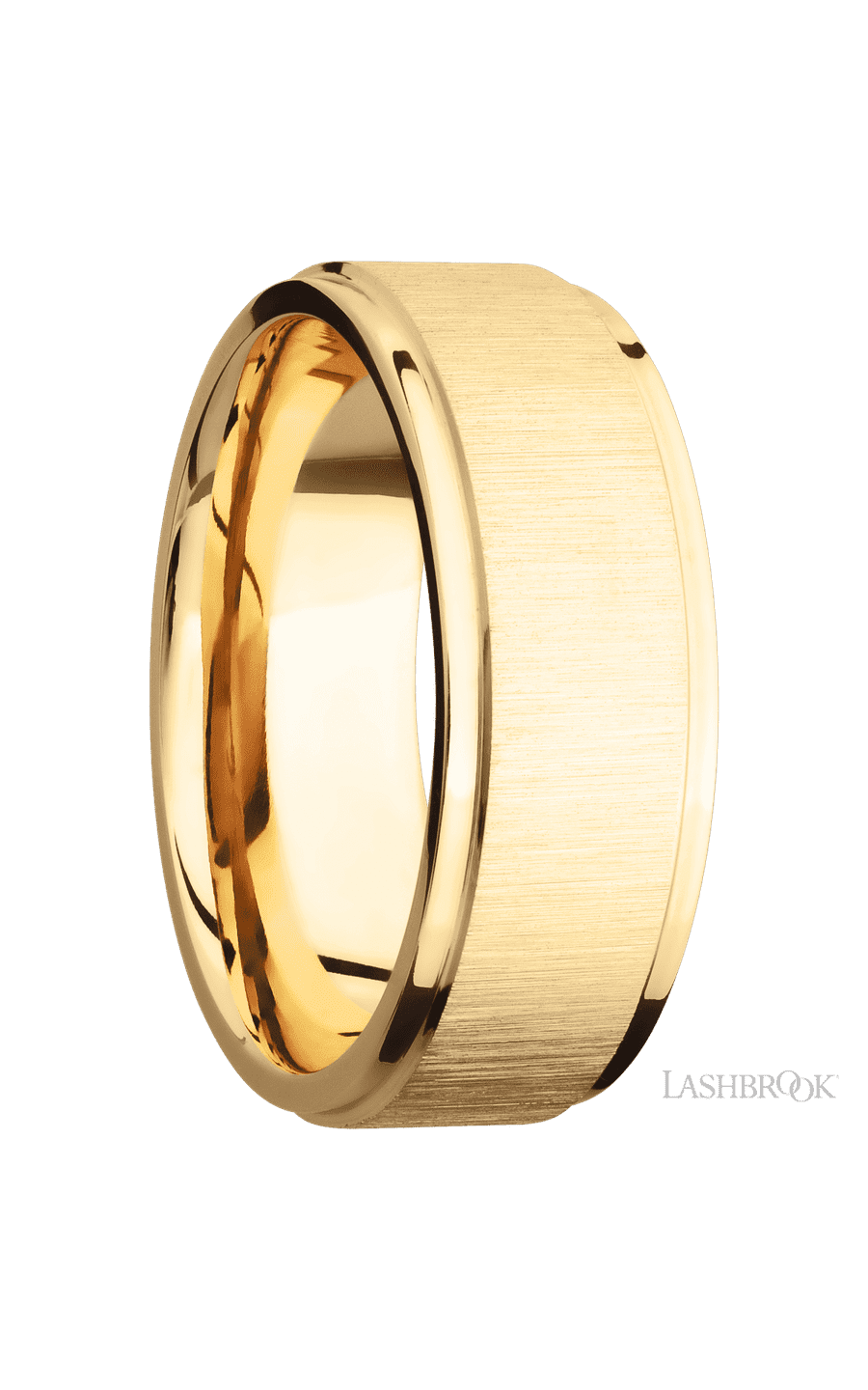 8 mm wide Flat Grooved Edges 14K Yellow Gold band.