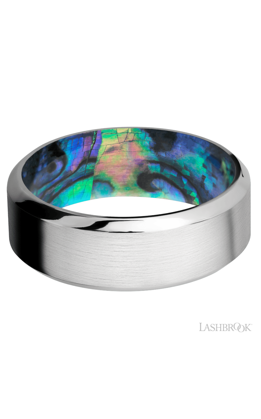 8 mm wide High Bevel Cobalt Chrome band featuring a Abalone sleeve.