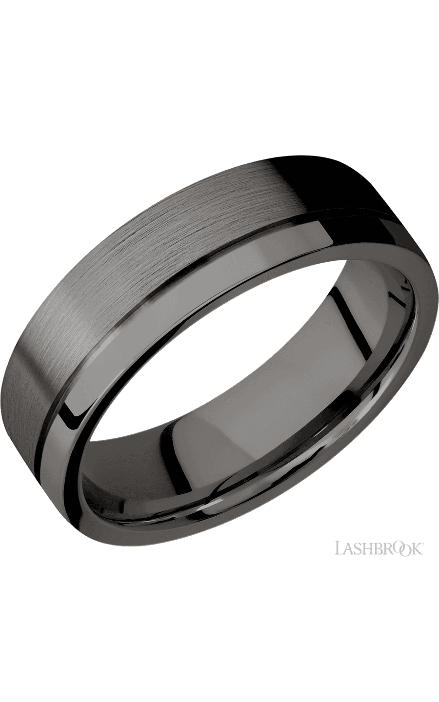 7 mm wide Flat with Off Center Accent Groove Tantalum Noir band.