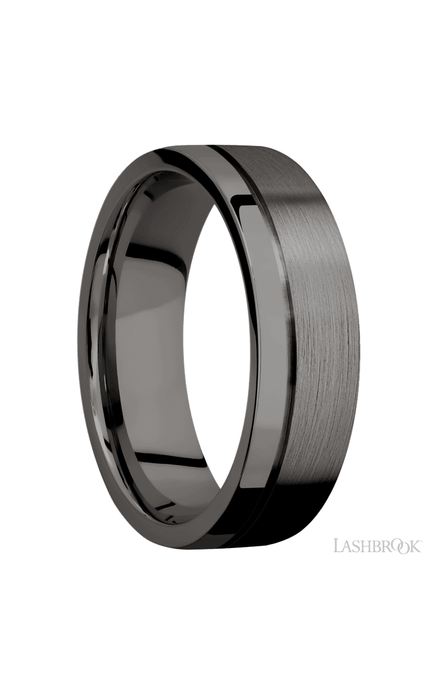 7 mm wide Flat with Off Center Accent Groove Tantalum Noir band.