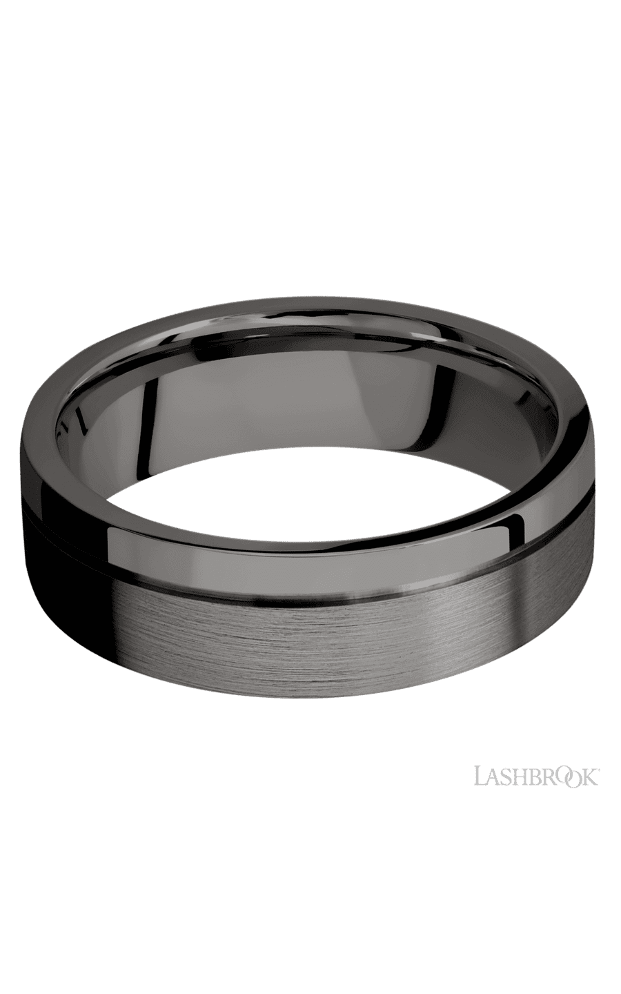 7 mm wide Flat with Off Center Accent Groove Tantalum Noir band.