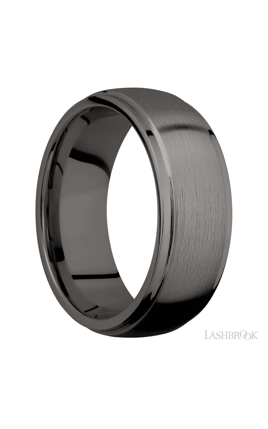 8 mm wide Domed Stepped Down Edges Tantalum Noir band.