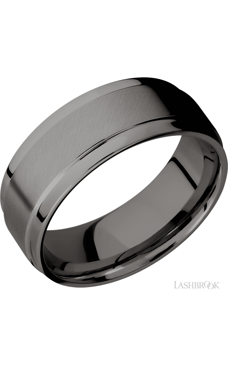 8 mm wide Flat Wide Grooved Edges Tantalum Noir band.