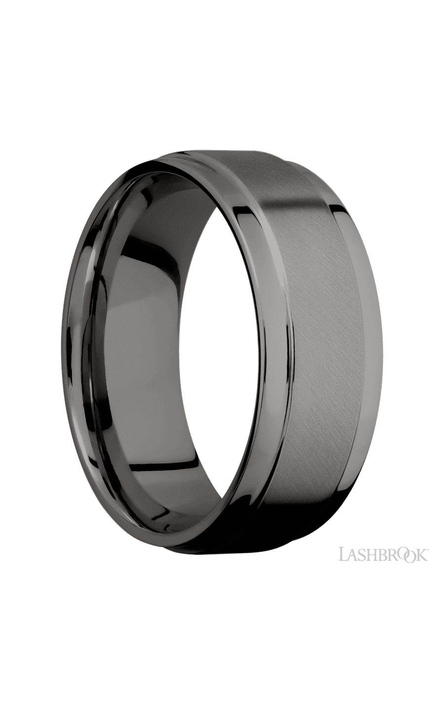 8 mm wide Flat Wide Grooved Edges Tantalum Noir band.
